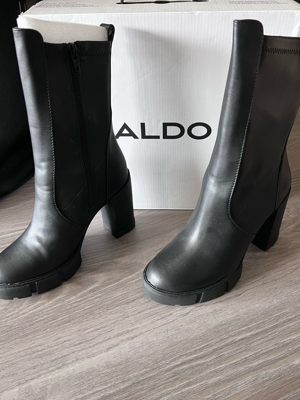 NWT ALDO Black Mid-Calf Chunky Heel Platform Boots